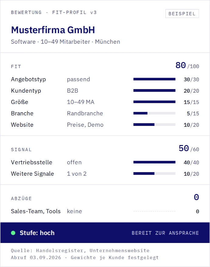 Beispiel: Fit-Profil und Scoring einer Musterfirma